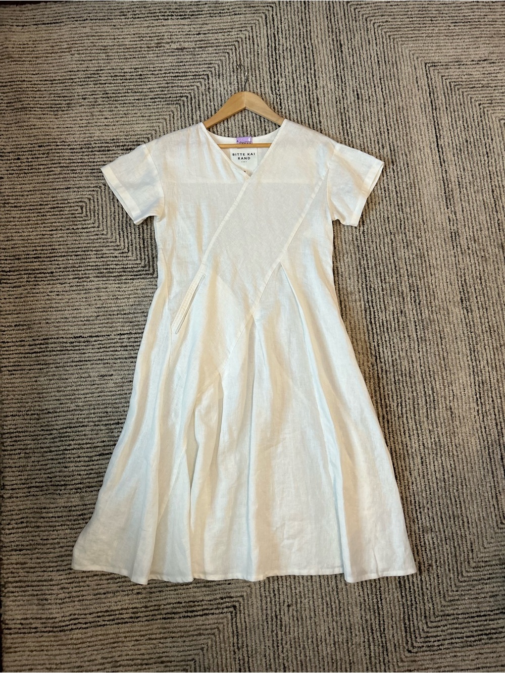 Bitte Kai Rand White Shortsleeve linen dress Size XS A Line pocket Minimalist